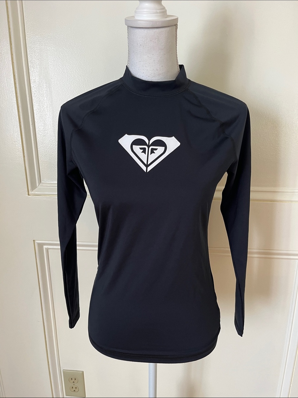 Roxy Black Long-Sleeve Performance Rash Guard with White Logo